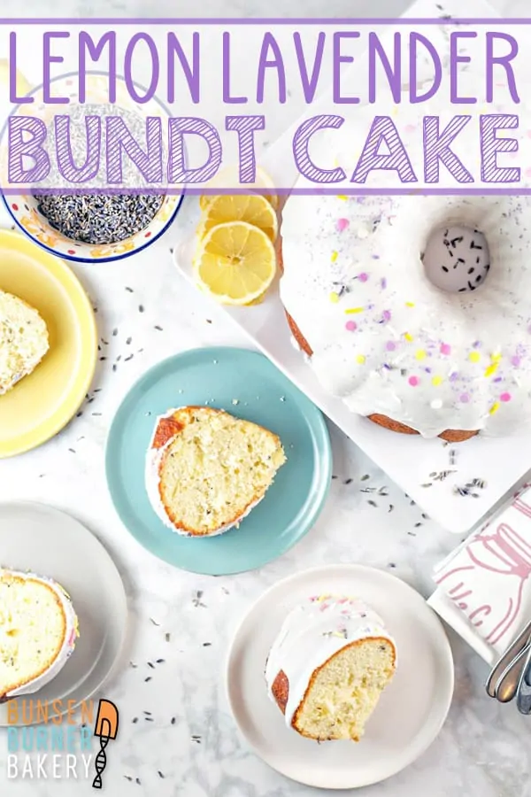 Lemon Lavender Bundt Cake: an easy made-from-scratch bundt cake filled with lemon zest and dried lavender and covered in a vanilla glaze. It's the perfect cake for spring and summer celebrations, like bridal showers, baby showers, or Mother's Day!