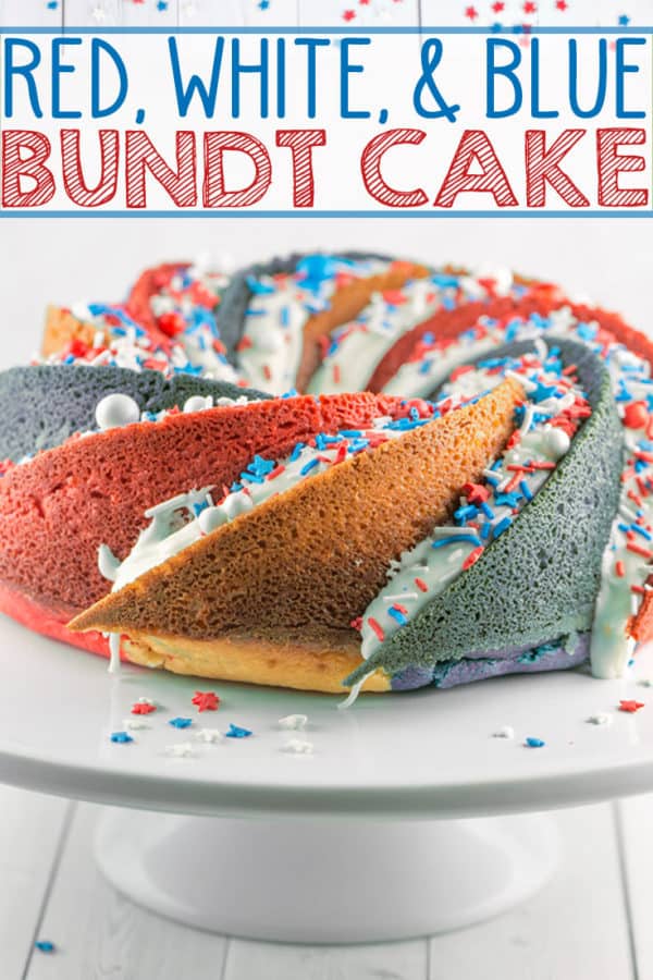 Red White and Blue Bundt Cake: This star-spangled patriotic spiral bundt cake will be the talk of your 4th of July Party!