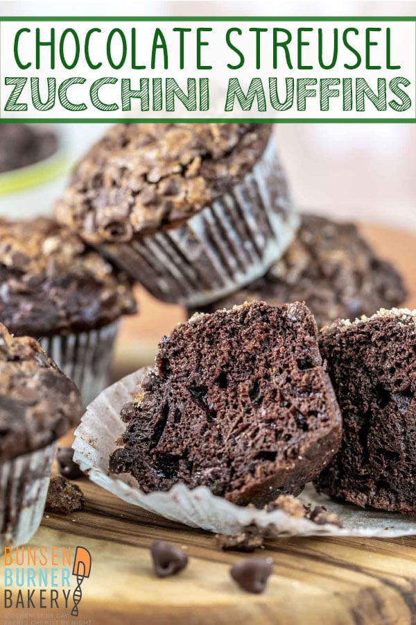 Streusel Topped Chocolate Zucchini Muffins: extra moist with a crackly topping and packed full of zucchini, these muffins are the most delicious way to eat your veggies! Freezer friendly and perfect to share!
