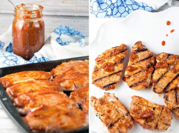 peach bbq sauce slathered on grilled chicken