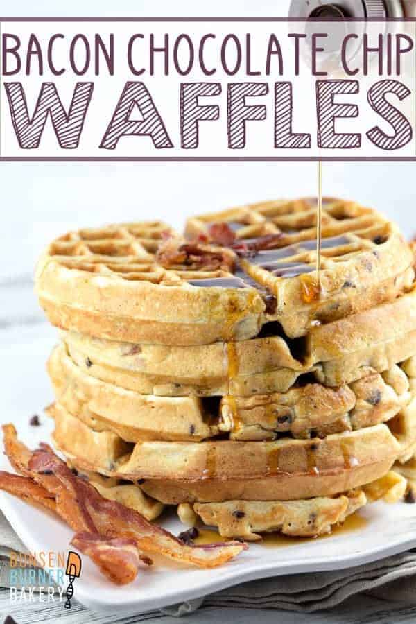 Bacon Chocolate Chip Waffles: Take your brunch to the next level with this crowd pleasing salty-sweet winning combination. #bunsenburnerbakery #waffles #breakfast #brunch #bacon