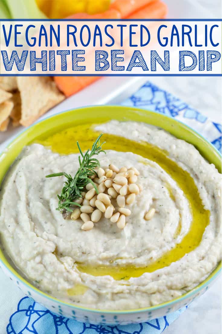 Roasted Garlic White Bean Dip: Who knew the perfect party dip could also be healthy? So delicious, you'll never guess it's gluten free and vegan! {Bunsen Burner Bakery} #beandip #healthydips #appetizer #vegan #glutenfree