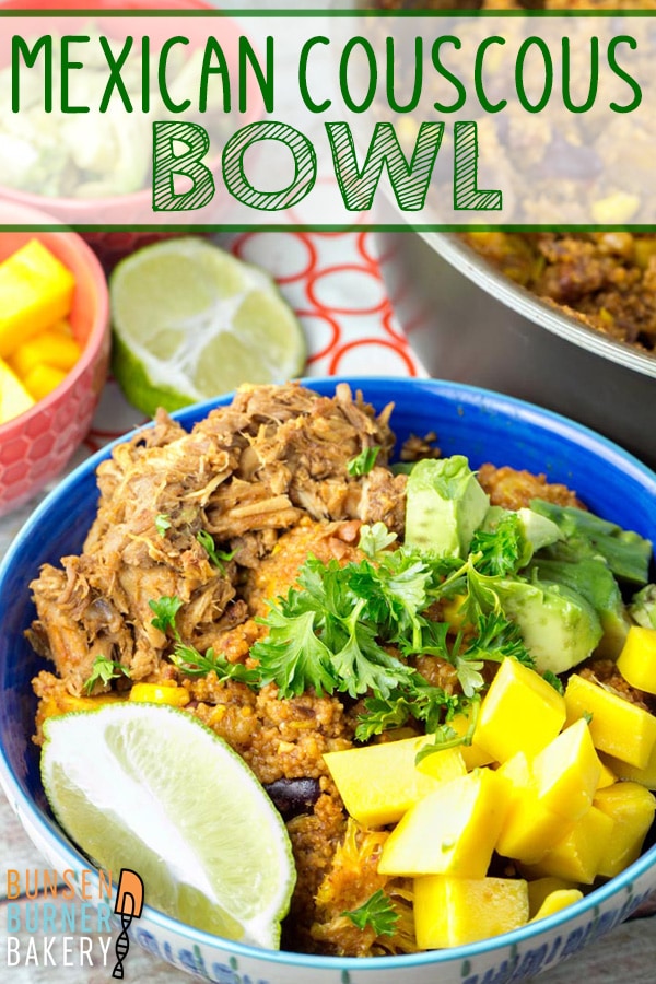 Mexican Couscous Bowl: one pot, 20 minutes, and made from pantry staples, this is the perfect comfort food. Packed full of fiber, protein, and bold Mexican flavors.