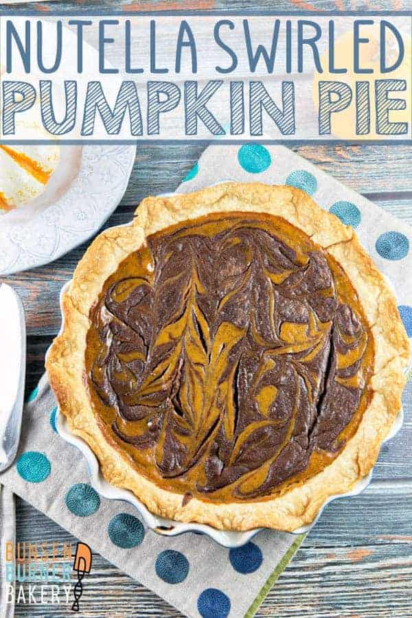 Nutella Swirled Pumpkin Pie: take your classic pumpkin pie and give it a little upgrade with decadent swirls of rich nutella. #bunsenburnerbakery #pie #pumpkinpie #nutella #Thanksgiving