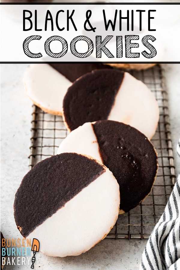 Black and White Cookies: halfway between a cookie and cake, these soft, pillow-like cookies are decorated with an equal mix of chocolate and vanilla frosting. Just like your favorite NYC bakery, but made in your own kitchen!