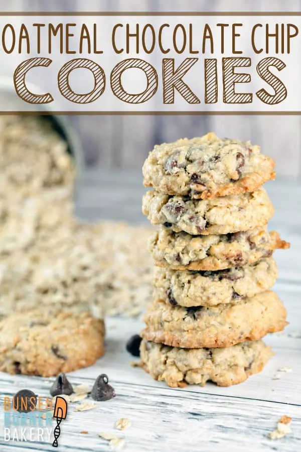Oatmeal Chocolate Chip Cookies: The BEST thick and chewy oatmeal chocolate chip cookie recipe! Soft centers with a barely crispy exterior. These easy (no refrigeration!) cookies are stuffed full of oatmeal and chocolate chunks - the perfect everyday cookie.