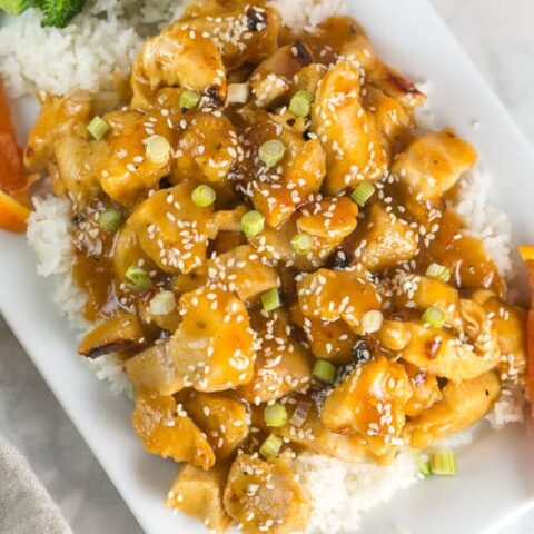 Instant Pot Orange Chicken: Skip ordering Chinese and make your own at home with this easy and quick Instant Pot orange chicken recipe. {Bunsen Burner Bakery} #instantpot #pressurecooker #orangechicken #homemadechinese