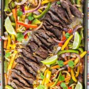 broiled steak and peppers covered in homemade fajita spices