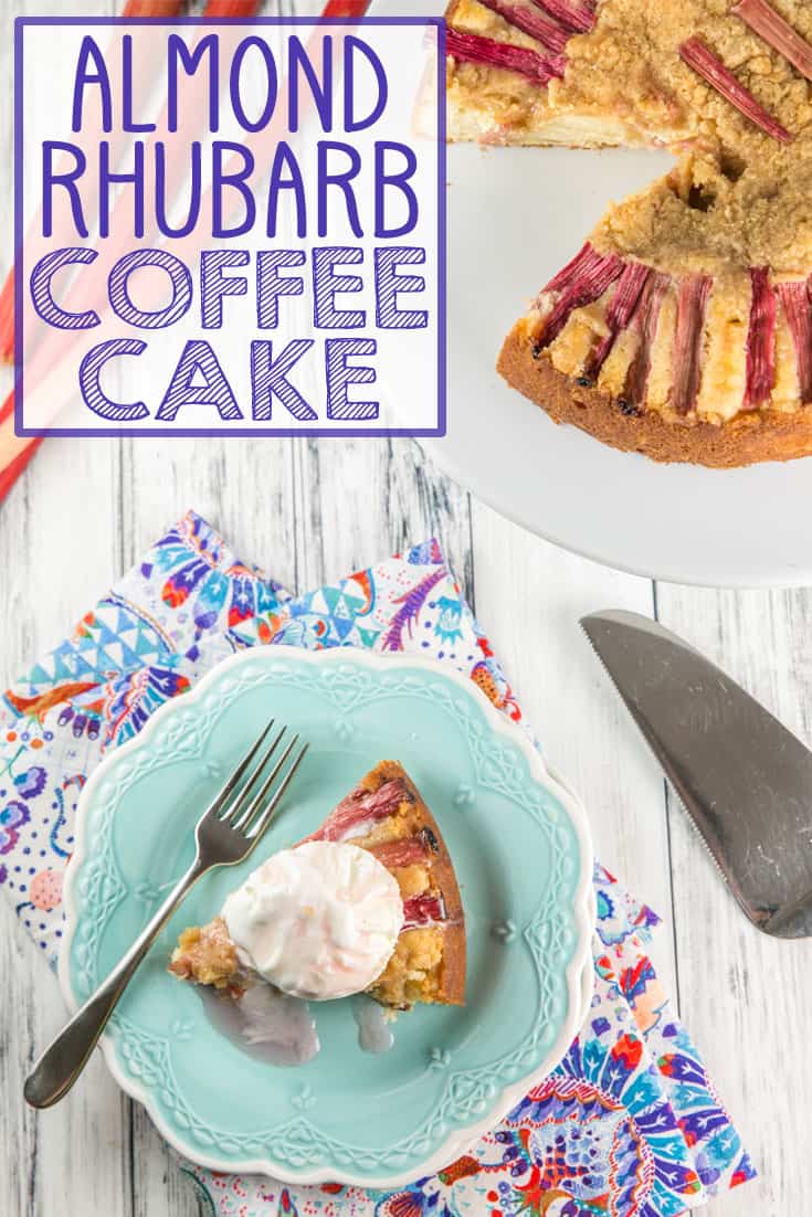 Almond Rhubarb Cake is the perfect easy spring or summer dessert (or breakfast!), especially when it's topped with a scoop of vanilla ice cream and a drizzle of rhubarb syrup.