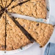 giant oatmeal cookie cut into 10 wedges