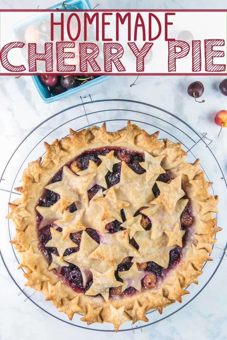 Cherry Almond Pie: Made with fresh cherries, this homemade star-spangled cherry pie is the perfect summer fruit pie. #pie #cherrypie #piecrust #cherries