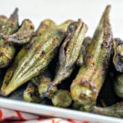 Spicy Grilled Okra: Toss some okra on the grill for a crunchy, creamy, slime-free side. {Bunsen Burner Bakery} #okra #grilling #glutenfree #vegan