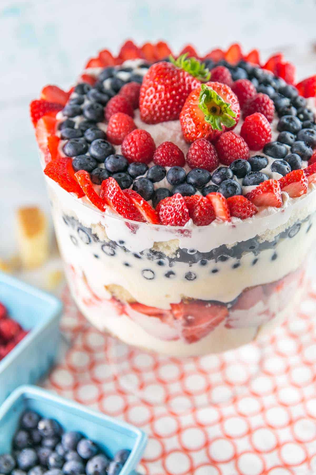 Summer Berry Trifle: Let berries shine in this easy, make ahead dessert perfect for summer entertaining. Homemade vanilla cake and lemon custard make it even better than store bought! {Bunsen Burner Bakery} #trifle #cake #berries #summerdesserts