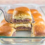 Baked Roast Beef Sliders: with only 5 minutes of prep time and 15 minutes of baking time, these roast beef sliders are the perfect easy, simple, and crowd-pleasing party food! #bunsenburnerbakery #sliders #roastbeef #sandwiches #partyfood #superbowlparty