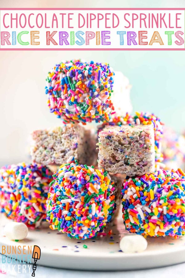 Sprinkle Rice Krispie Treats: Make the best rice krispie treats even more festive with the addition of sprinkles and a chocolate coating! The perfect no-bake treat for kids of all ages - this recipe stays soft for days!
