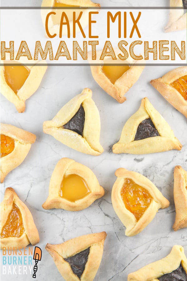 Cake Mix Hamantaschen: Want to make hamantaschen for Purim but looking for a shortcut? This dough tastes like the real deal, but only takes 3 minutes to mix together!