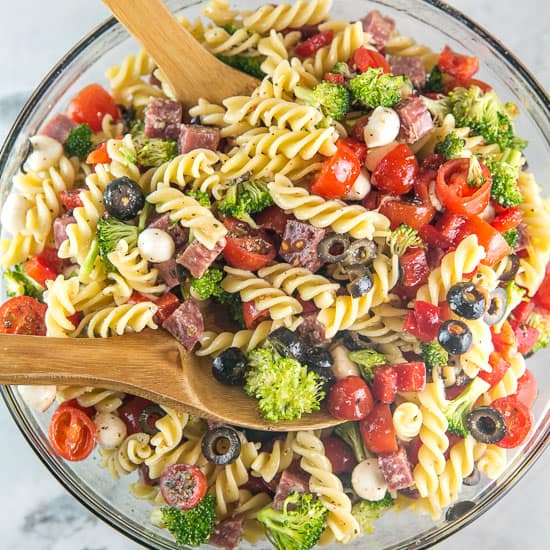 Italian Pasta Salad With Pepperoni, Mozzarella Cheddar, and Little Peas