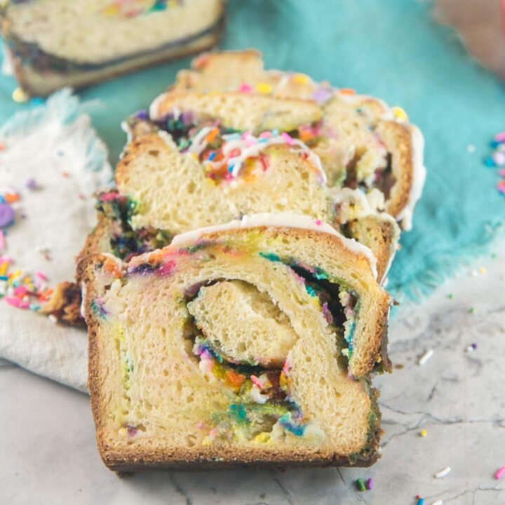 slice of babka filled with sprinkles