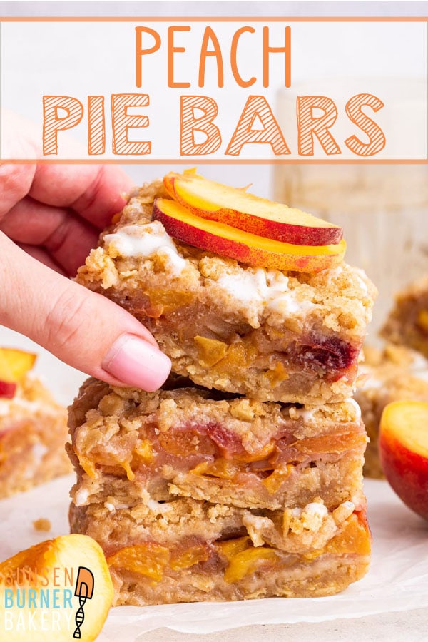 Ripe summer peaches are delicious in these easy Peach Pie Bars! All the delicious flavors of pie - but so much easier to make (and share!). Don't let summer pass without baking a batch!