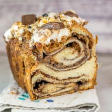 S'mores Babka: Think chocolate babka is the best babka?  Think again -- with this s'mores babka!  Add graham crackers and gooey toasted marshmallows for an extra special treat! #bunsenburnerbakery #smores #babka #yeastbread #smoresdesserts