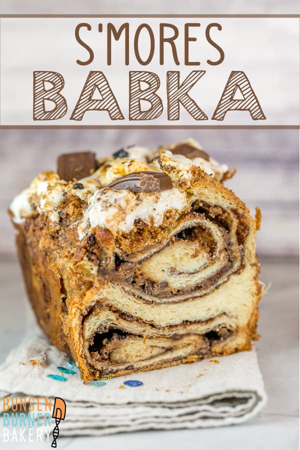 S'mores Babka: Think chocolate babka is the best babka? Think again -- with this s'mores babka! Add graham crackers and gooey toasted marshmallows for an extra special treat! #bunsenburnerbakery #smores #babka #yeastbread #smoresdesserts