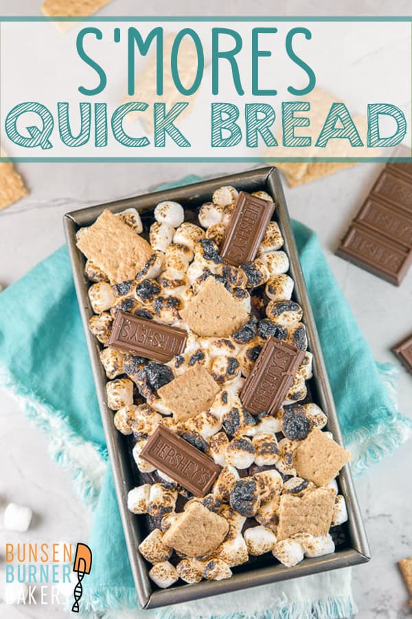 S'mores Quick Bread: Love s'mores? Bring the graham cracker, chocolate, and toasted marshmallow combination indoors with this easy and fun dessert recipe! An easy mix-by-hand chocolate graham cracker cake is topped with toasted marshmallows for a delicious, gooey treat!