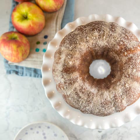 Apple Cider Donut Cake: Soft, tender, and moist, this apple cider donut cake is easy and simple to make with a secret trick to impart extra apple cider flavor!  It's like a supersized version of everyone's favorite fall donut treat! #bunsenburnerbakery #cake #applecake #appleciderdonut #bundtcake 