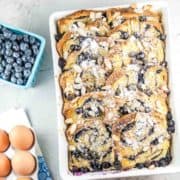 Babka French Toast Casserole: Make babka even more impressive, by turning it into French toast, with this easy make ahead recipe! Lots of flavor combinations for dozens of babka recipes - both sweet and savory. Plus freezing instructions to make this overnight casserole months ahead of time, too! #bunsenburnerbakery #babka #frenchtoast #breakfastcasserole #frenchtoastcasserole #breakfast