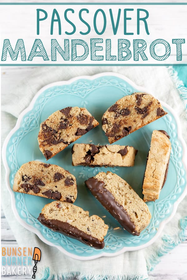 Passover Mandelbrot: This easy mandelbrot recipe is a family tradition! Filled with chocolate chips, nuts, or dried fruit, these cookies are crispy on the outside, soft inside, and Passover friendly!