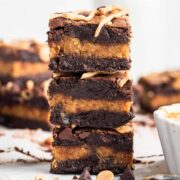 stack of brownies stuffed with peanut butter
