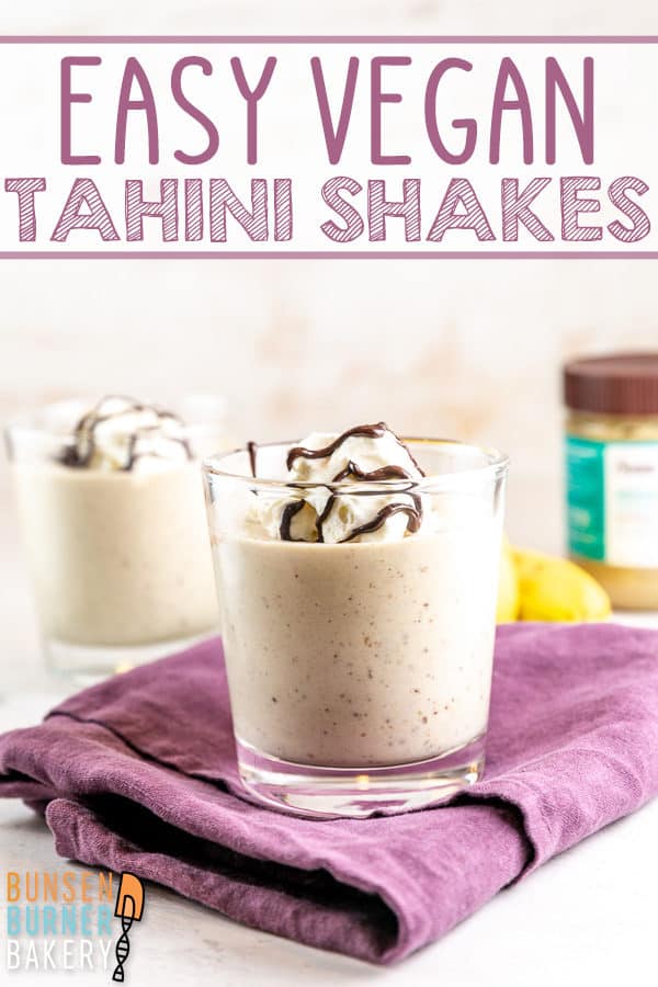 Tahini Shakes: Rich and creamy with a slightly nutty flavor, these vegan date tahini shakes are made with no refined sugar or artificial sweeteners.  Delicious and creamy -- it's like a grown up version of a milkshake, without any guilt! #bunsenburnerbakery #tahini #tahinishake #vegan #glutenfree