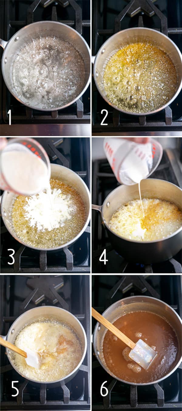 step by step photos showing how to make caramel sauce