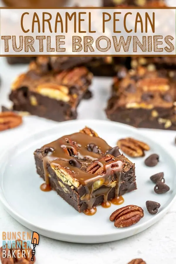 Caramel Pecan Turtle Brownies: These made-from-scratch brownies are the ULTIMATE fudgy brownies! Full of chocolate, easy homemade salted caramel, and pecans.