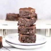 stack of brownies made with zucchini