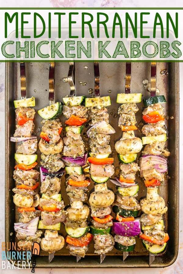 Mediterranean Chicken Kabobs: Made on the grill or in the oven, this easy chicken skewer recipe uses the BEST marinade for a delicious gluten free, dairy free, Whole30 dinner! #bunsenburnerbakery #kabobs #chicken #grilling