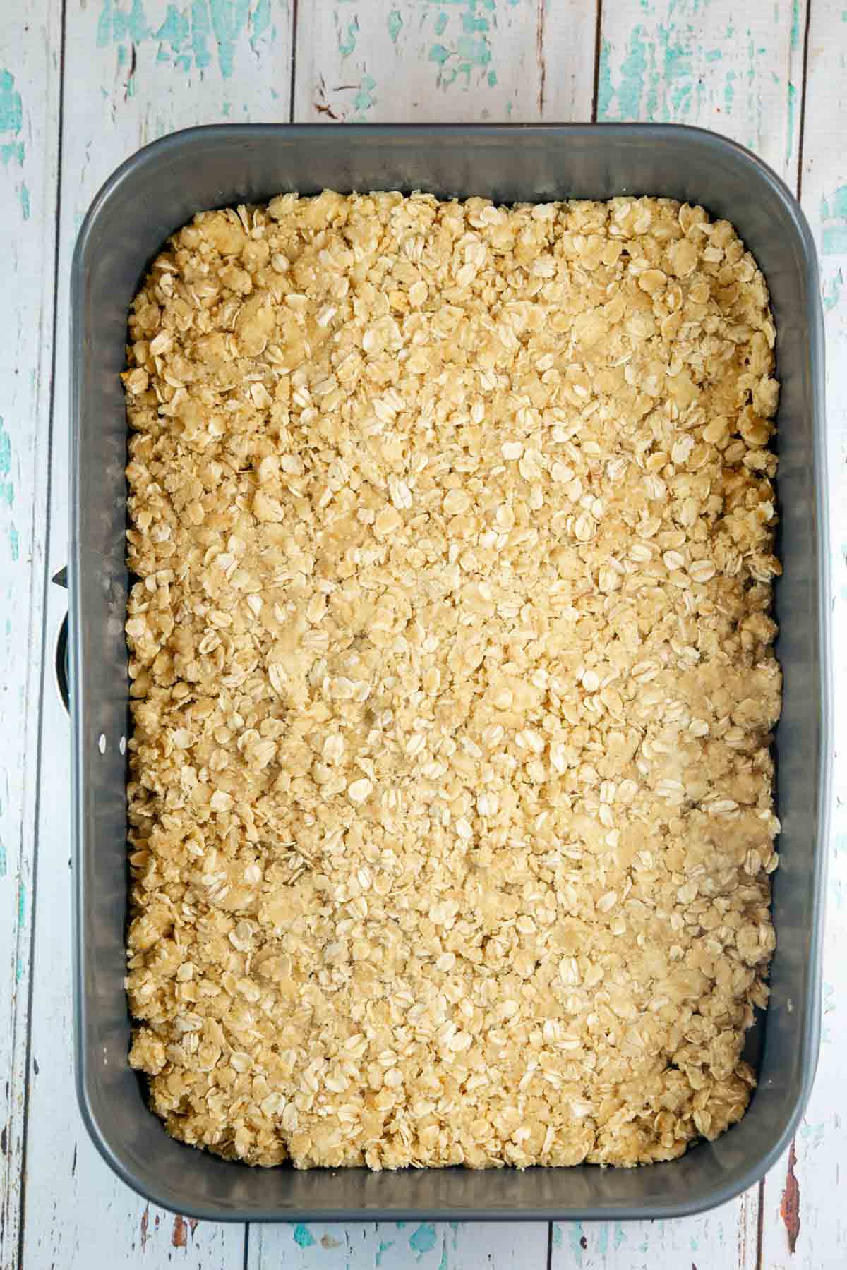 oatmeal shortbread crust pressed into the bottom of a springform pan