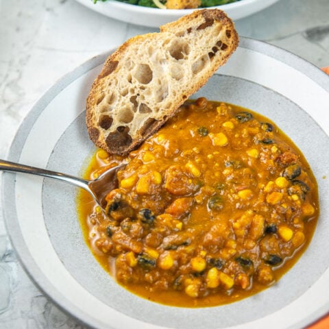 Pumpkin Soup with Sausage and Black Beans