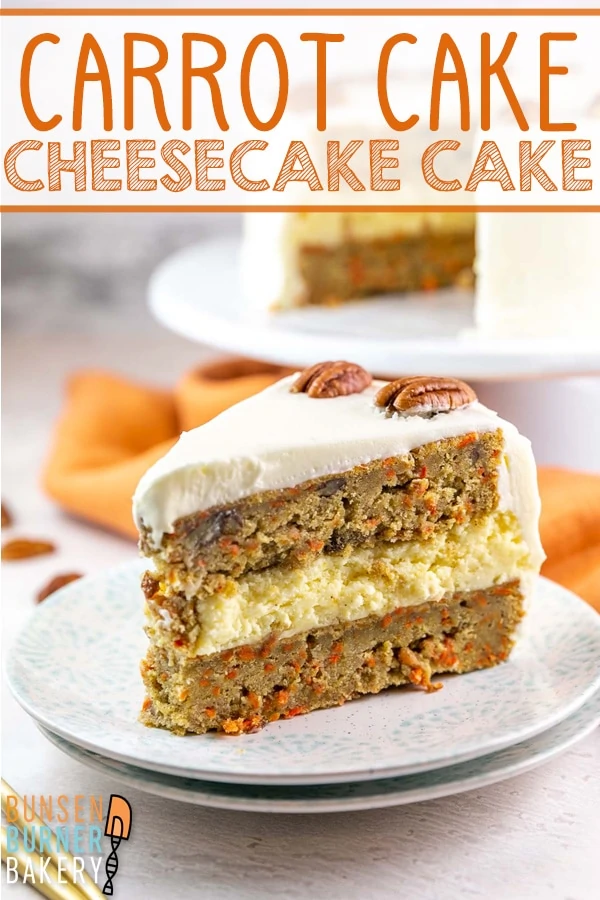 Carrot Cake Cheesecake Cake: Take your carrot cake up a level with an entire layer of cheesecake in the middle! Covered with cream cheese frosting, this layered cheesecake is sure to impress for birthdays, holidays, or any celebration.