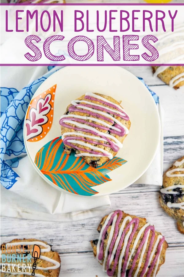Glazed Lemon Blueberry Scones: Perfectly flaky, crumbly scones full of blueberries and lemon with easy blueberry and lemon glazes on top. Perfect for all your spring and summer brunches!