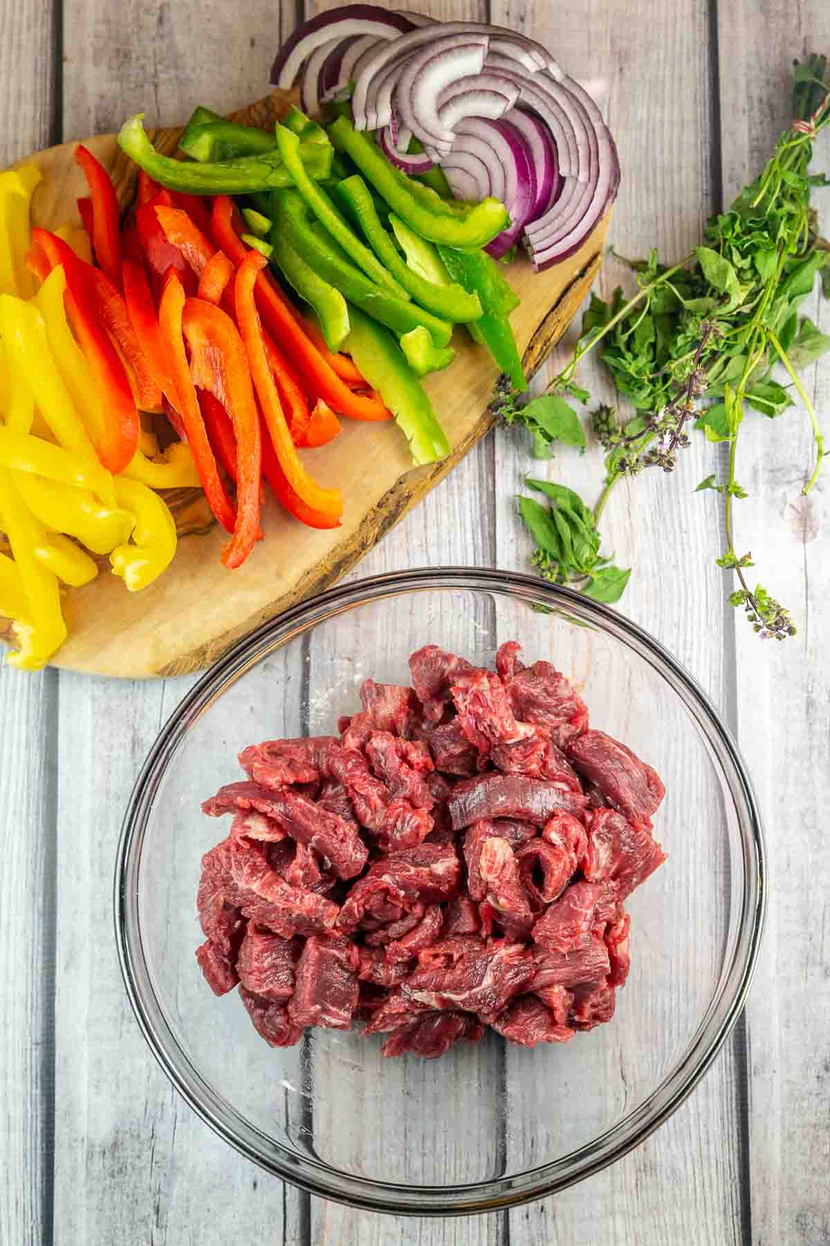 ingredients for thai basil beef on a table