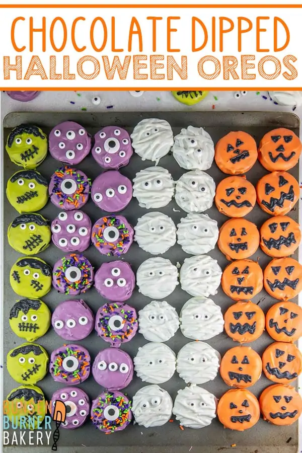 Chocolate Covered Halloween Oreos: These super easy, no bake treats are perfect for parties or treat bags! Kids love to help decorate them - and eat them, too!