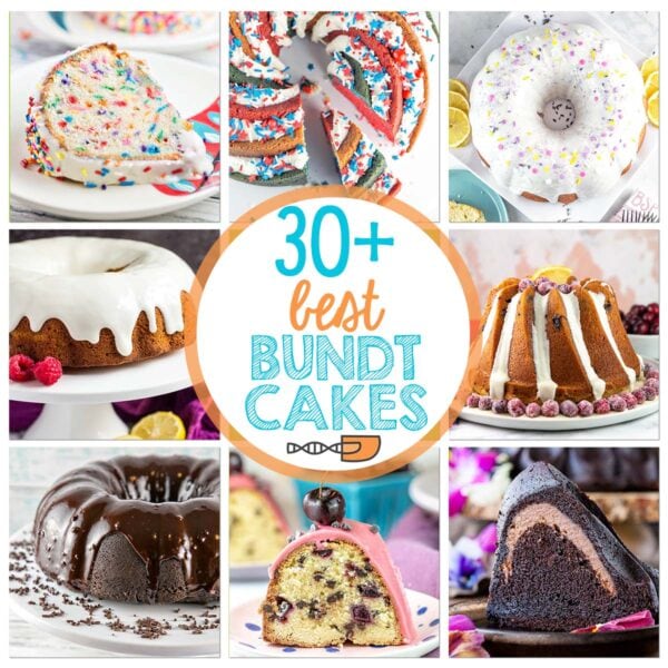 collage of 9 different bundt cake recipe pictures