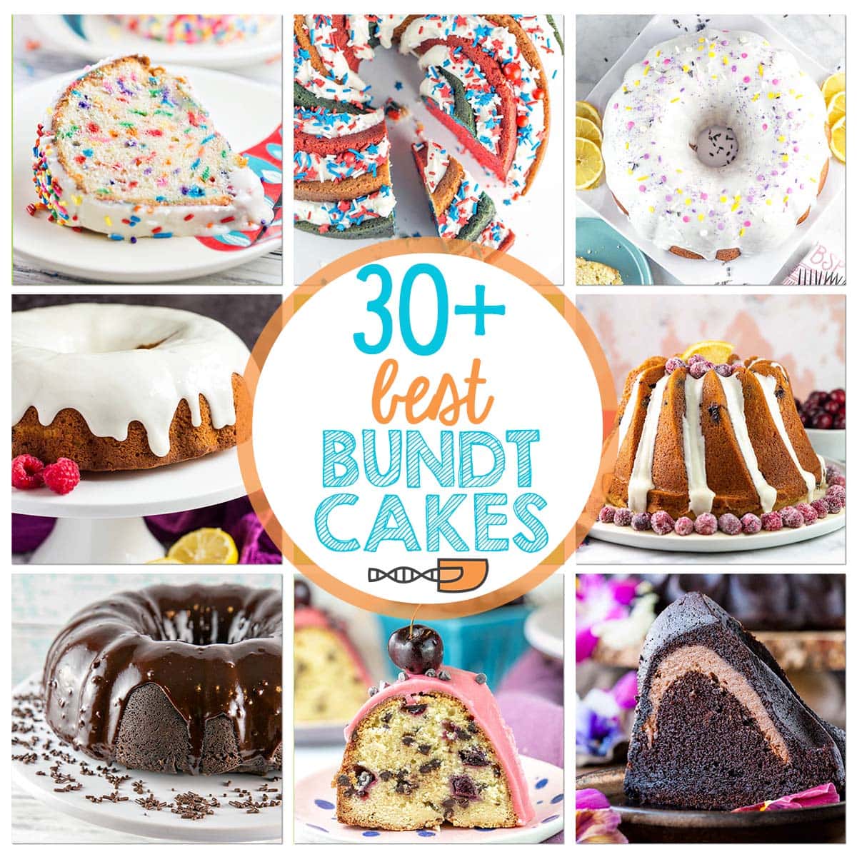 collage of 9 different bundt cake recipe pictures.
