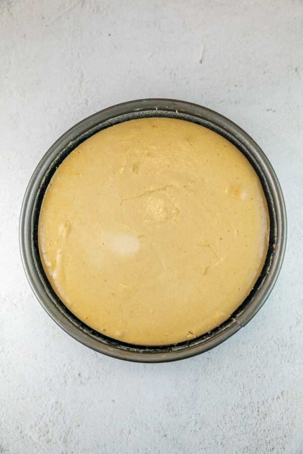 cheesecake after baking in a springform pan