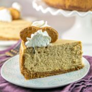 slice of peanut butter cheesecake on a dessert plate