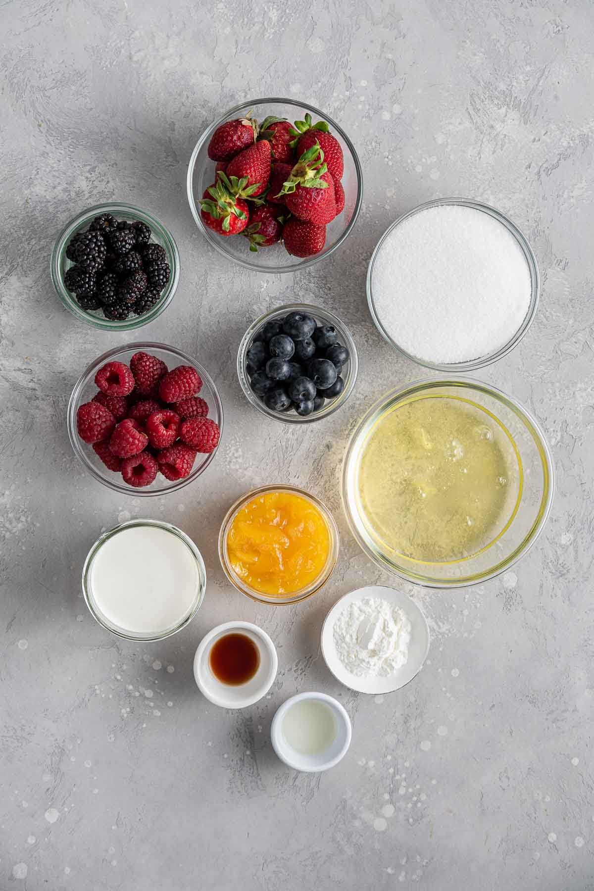 all necessary ingredients in small glass and ceramic bowls