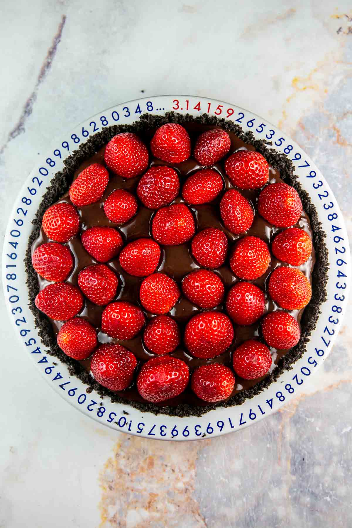 fresh strawberries set in chocolate ganache