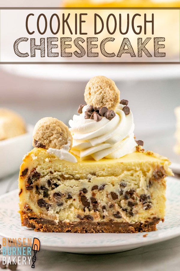 This delectable Cookie Dough Cheesecake has not only one, but two layers of cookie goodness with a chocolate chip cookie crust, a cookie dough layer, and topped with a creamy cheesecake layer for maximum flavor!