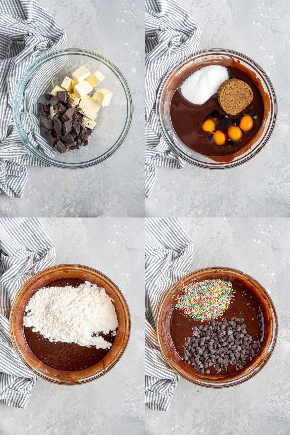 mixing ingredients together to make brownie batter