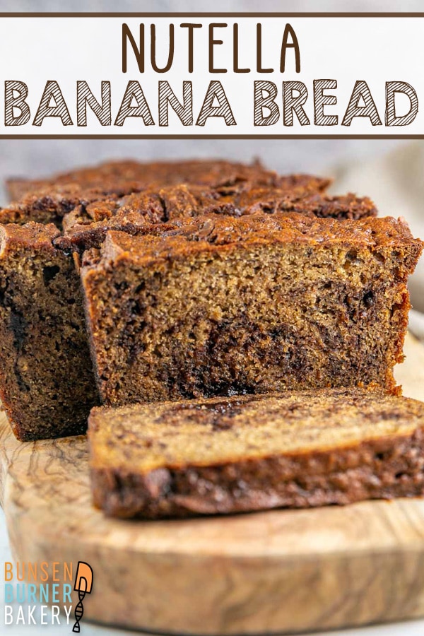 Take your bread to the next level with this Nutella Banana Bread! Swirling layers of chocolate hazelnut spread in a tender banana bread make for an amazing dessert or snack.